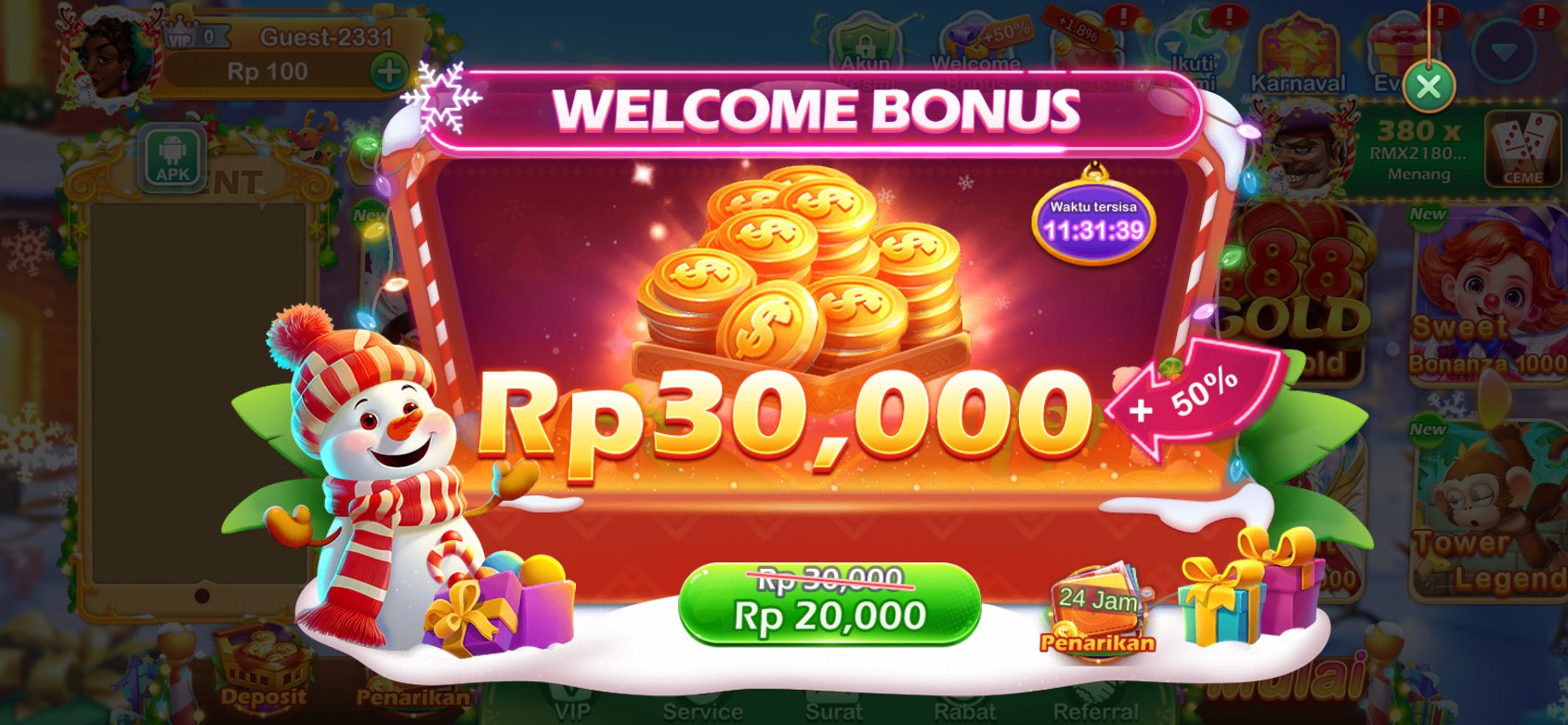 Promosi bonus besar untuk pengguna baru di SATU77